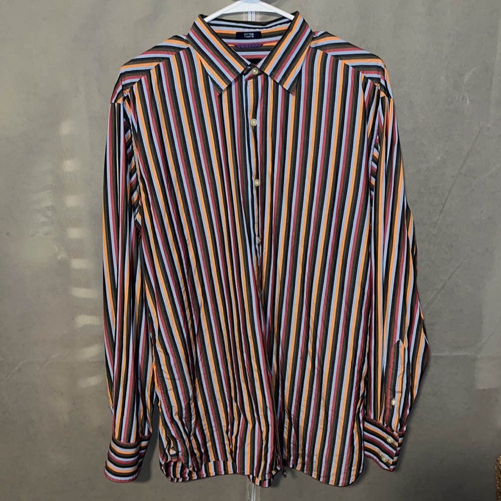 GAP Men's Fitted Button Down Shirt, Size Large, Brown/Orange/Black/Red/Blue